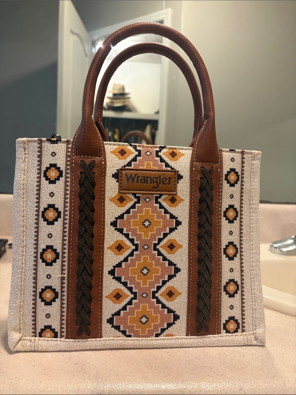 Wrangler Cream, Tan & Mustard Southwestern Tote